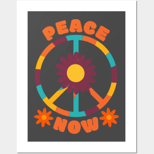 Hippie Peace Sign Retro Flowers Posters and Art